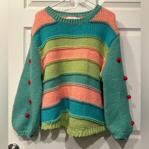 Umgee multi color pastel chunky knit sweater with sleeve pop detailing size M